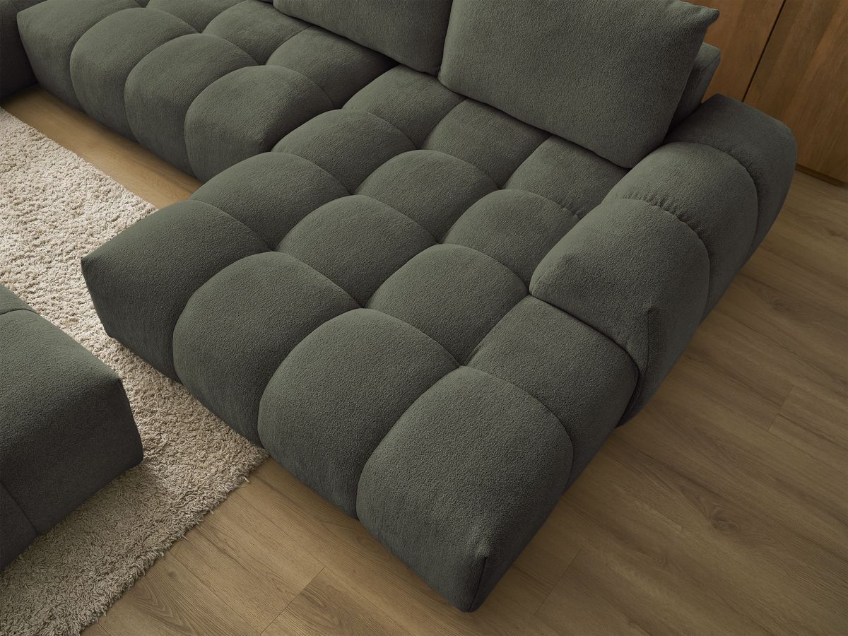 Bobochic Everest Wohnlandschaft mit Pouf, 6 Kissen Melange-Stoff Grün Ecke rechts