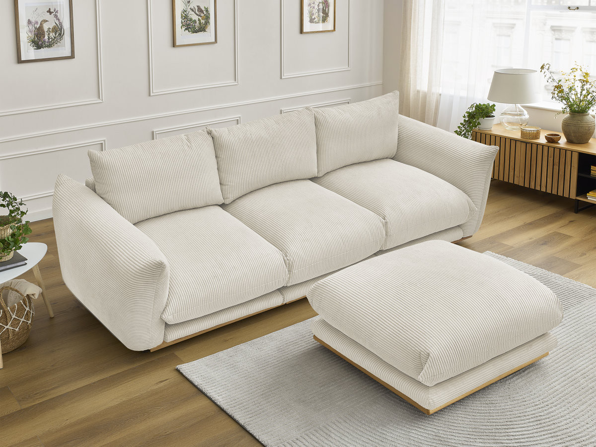 Bobochic Ernest Sofa 3-Sitzer mit Pouf 266 × 106 cm Cordsamt Beige
