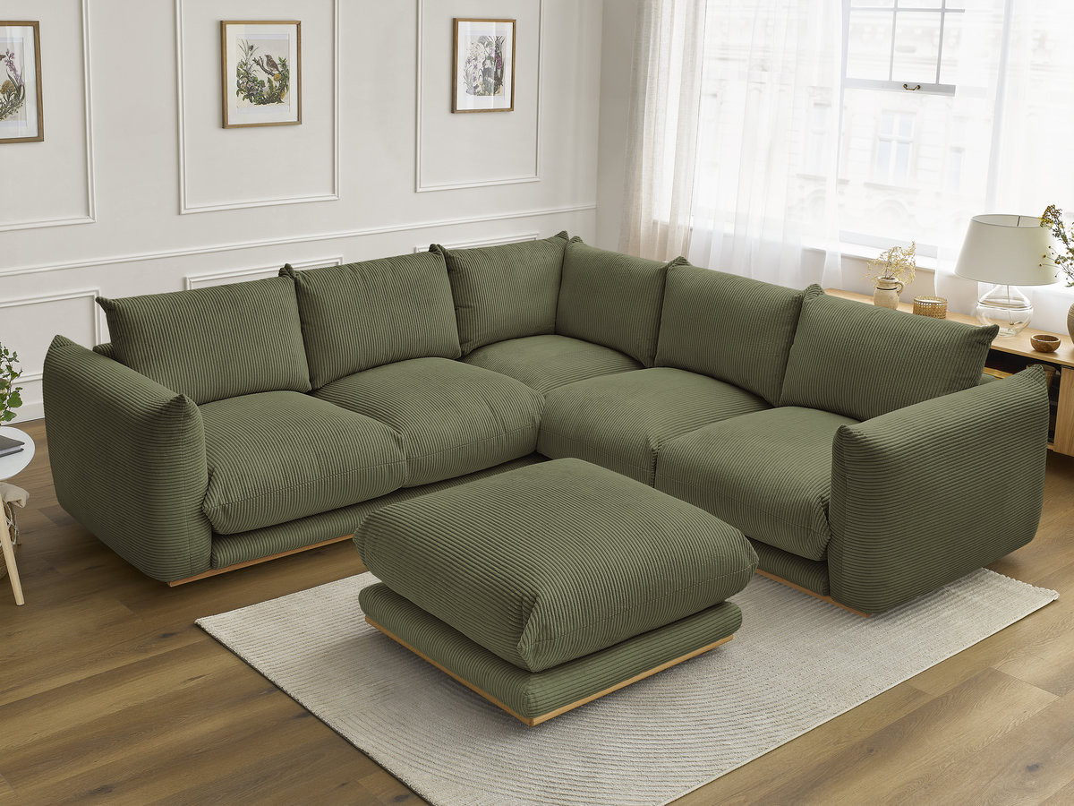 Bobochic Ernest Ecksofa mit Pouf Cordsamt Grün