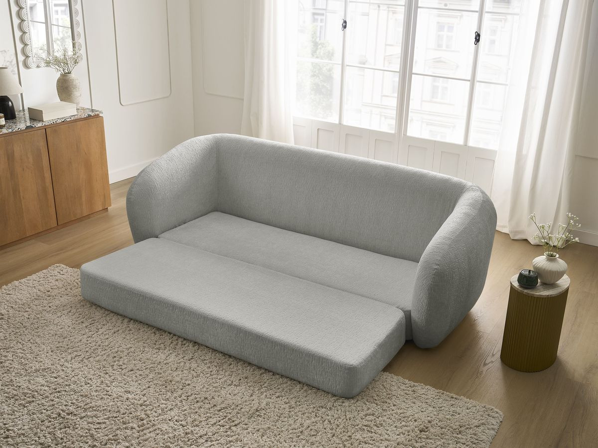 Bobochic Neyo Schlafsofa 3-Sitzer Strukturstoff Hellgrau
