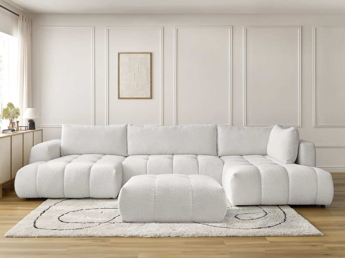 Bobochic Fuji Wohnlandschaft mit Pouf Bouclé-Stoff Weiß Ecke links