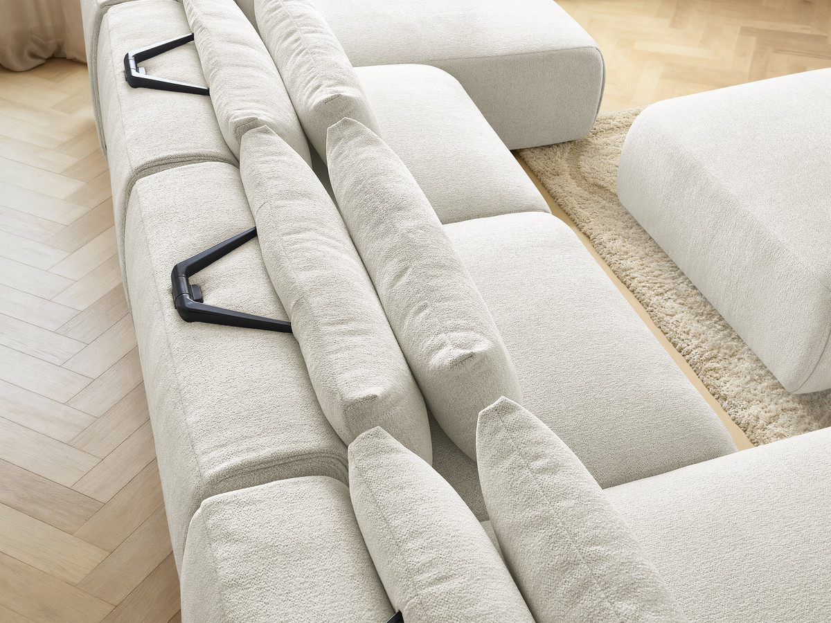 Bobochic Jana Wohnlandschaft mit großem Pouf Melange-Stoff Weiß