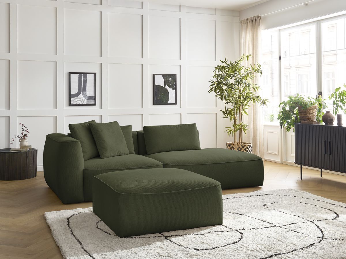 Bobochic Leopold Sofa 4-Sitzer mit Pouf Melange-Stoff Dunkelgrün Armlehne links