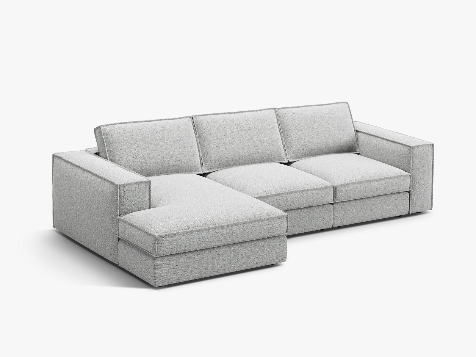 Micadoni modulares Ecksofa Pola 3-Sitzer Links Strukturierter Stoff Babel Hellgrau