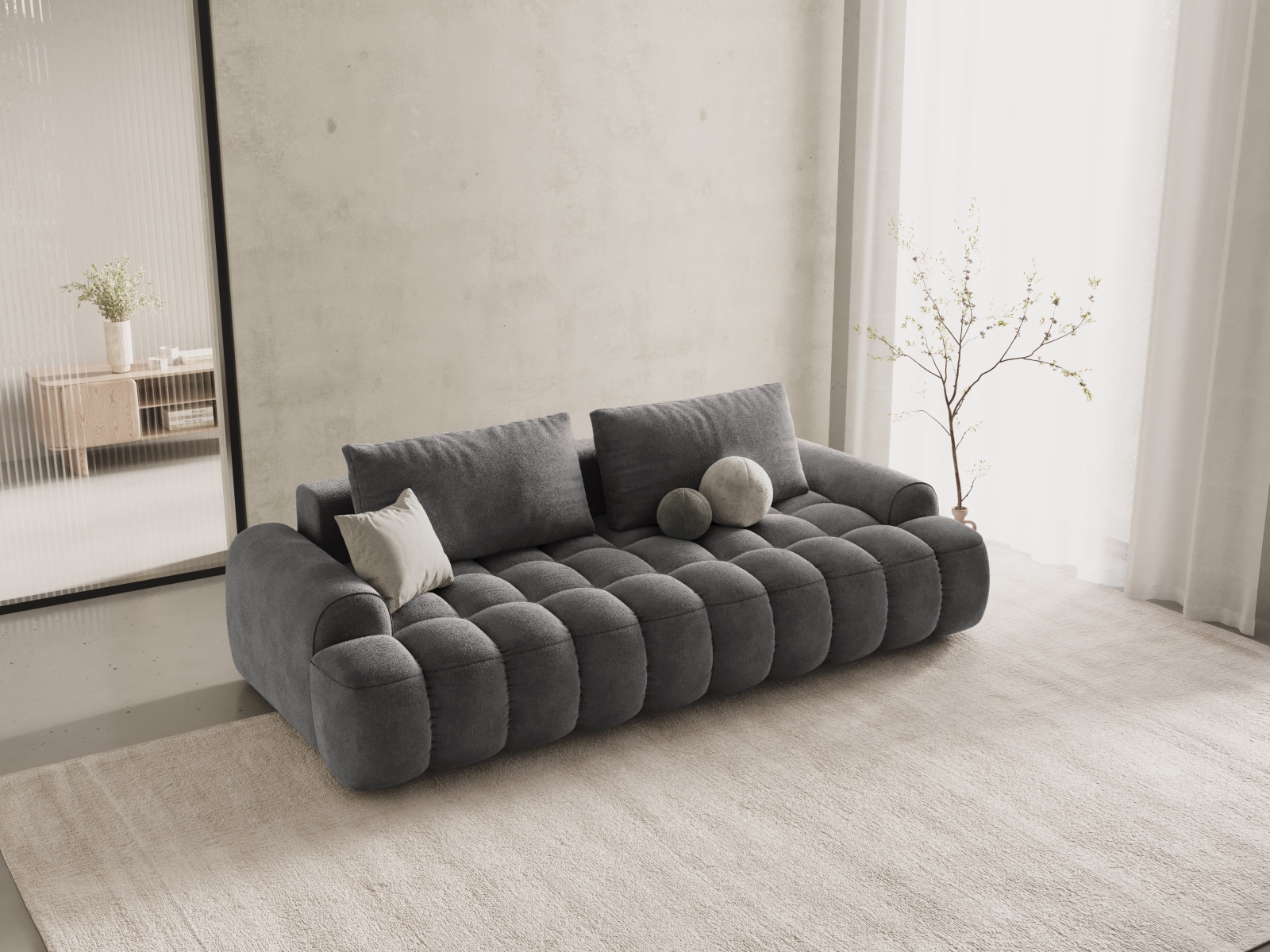 Cosmopolitan Design Schlafsofa Linz 4-Sitzer mit Bettkasten Samt Vogue Grau