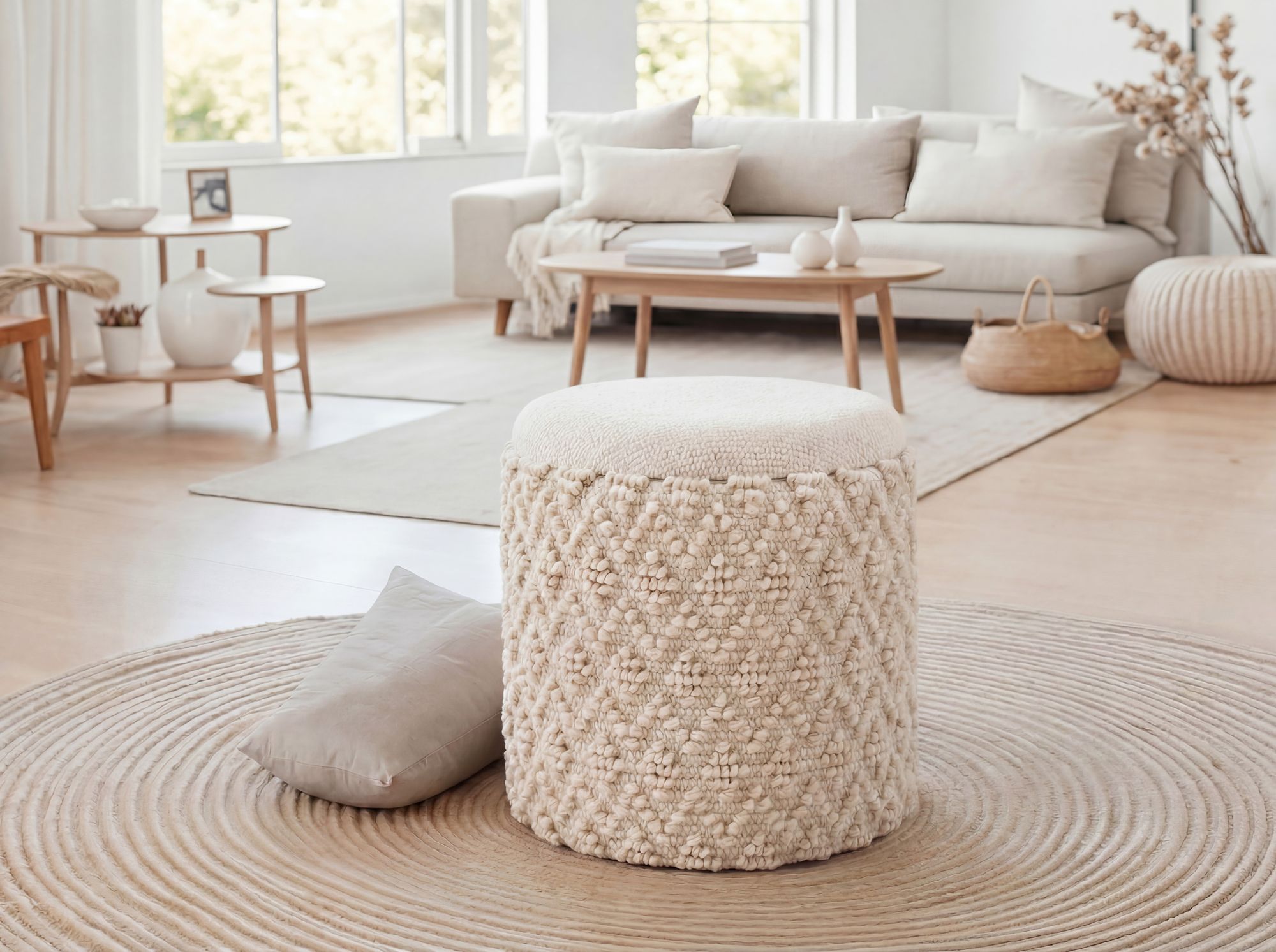 Sitzhocker Vagsbygd Stoff Creme Ø 40 cm