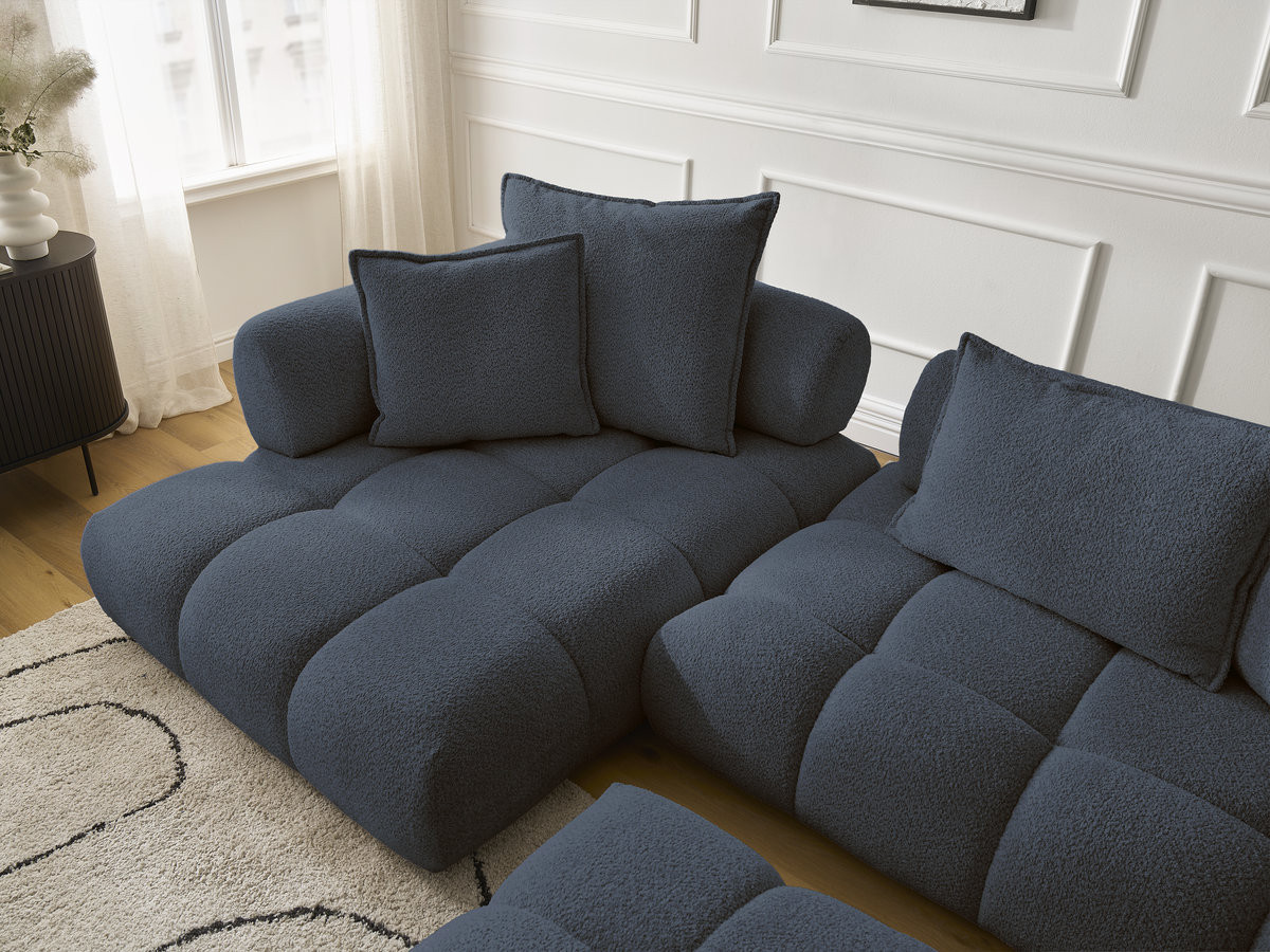 Bobochic Alya Ecksofa mit Pouf Bouclé-Stoff Dunkelblau Ecke links