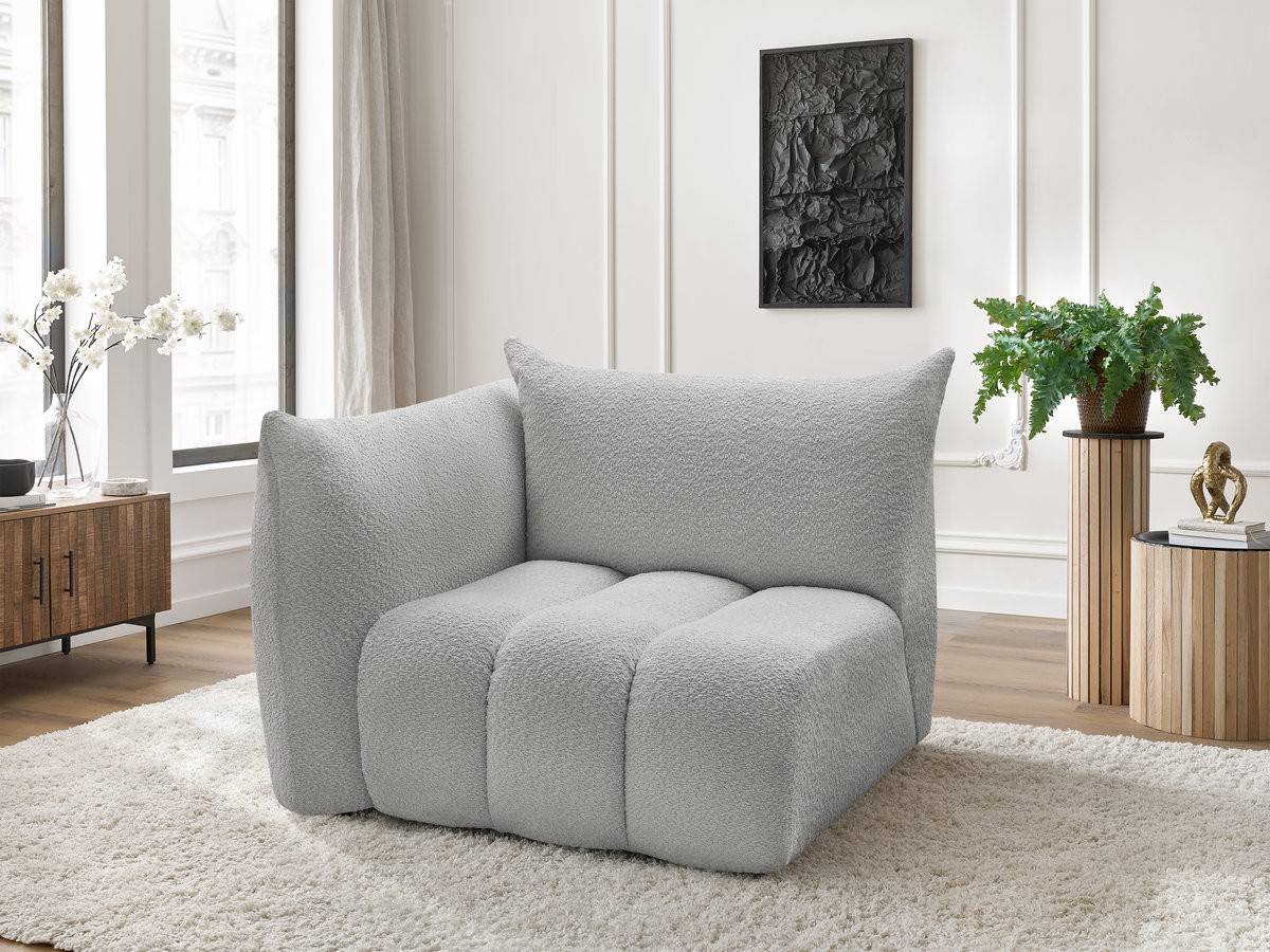Bobochic Azra Sofamodul 1-Sitzer 117 × 112 cm Bouclé-Stoff Hellgrau Ecke links
