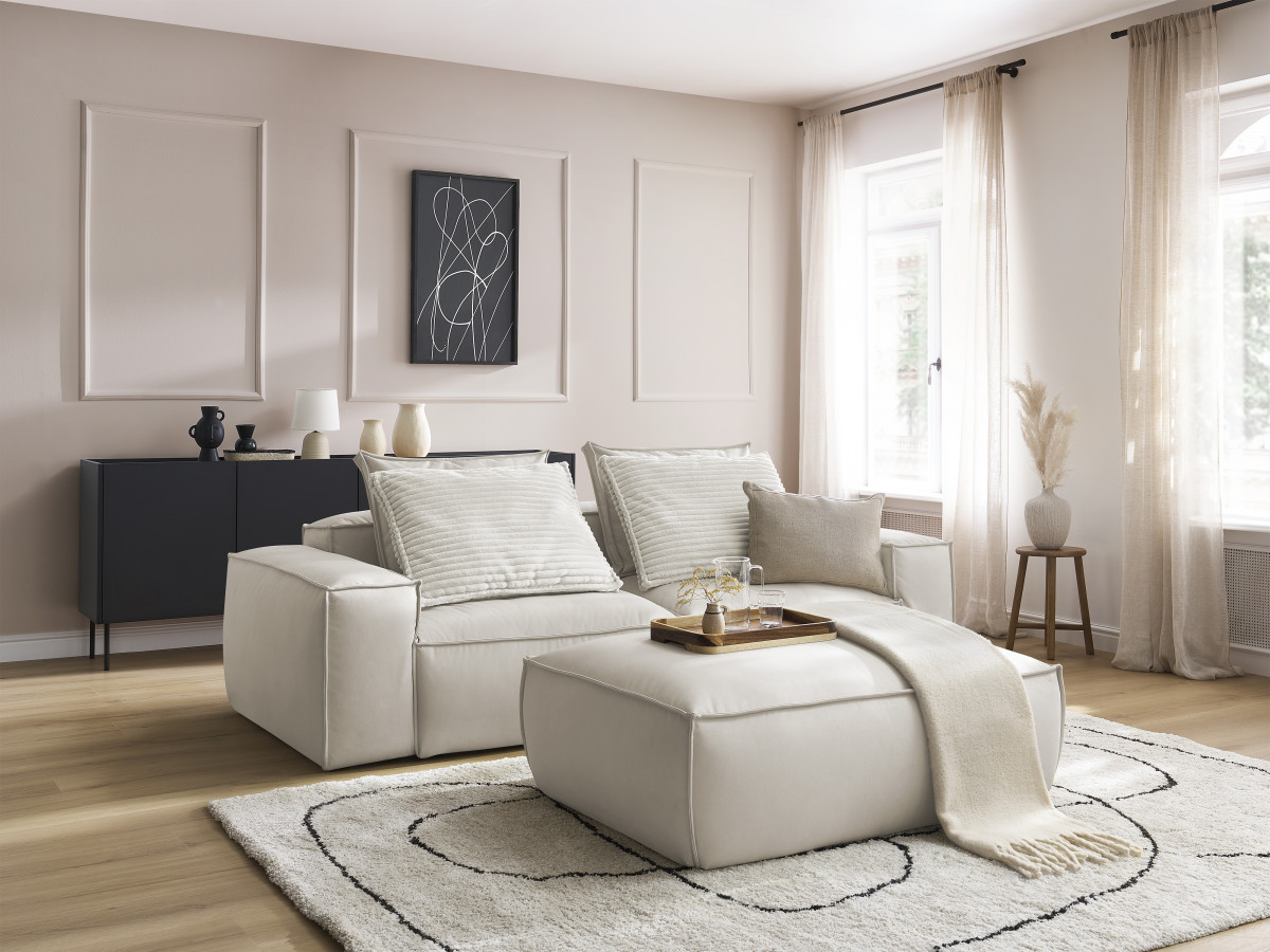 Bobochic Boheme Sofa 4-Sitzer mit Pouf Kunstleder Beige