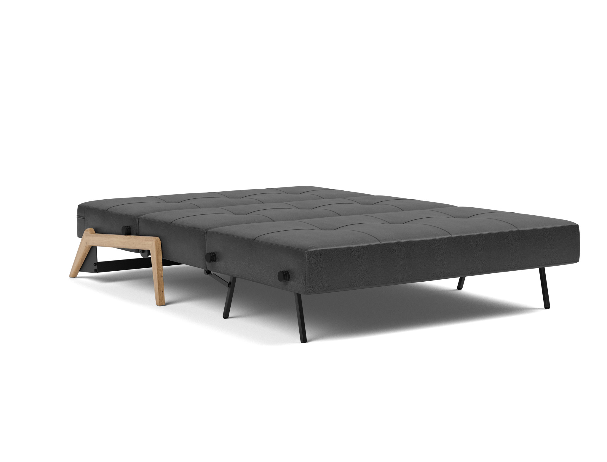 Schlafsofa Cubed 140 Lederoptik Faunal 550-Black Beine Eiche
