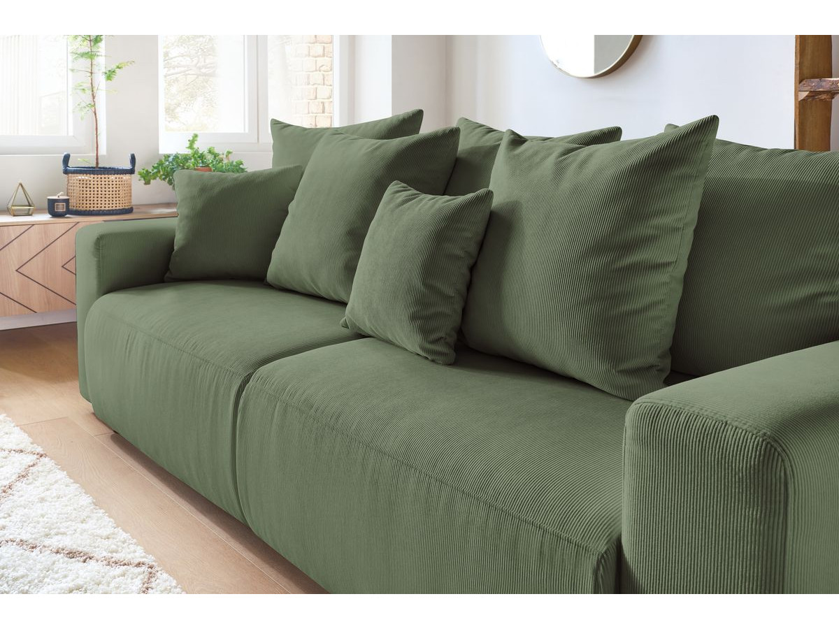 Bobochic Envy Schlafsofa 3-Sitzer mit Bettkasten und Pouf Cordsamt Grün