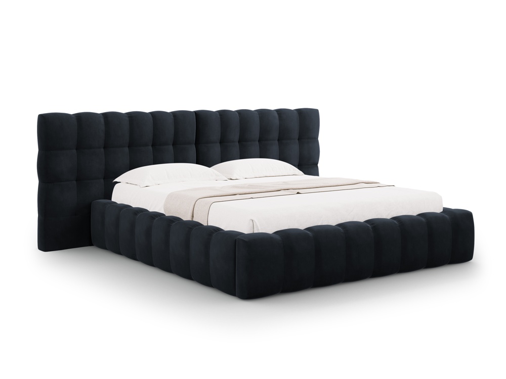 Cosmopolitan Design Stauraumbett mit doppeltem Kopfteil Bali 160x200 Samt Bluvel Dunkelblau