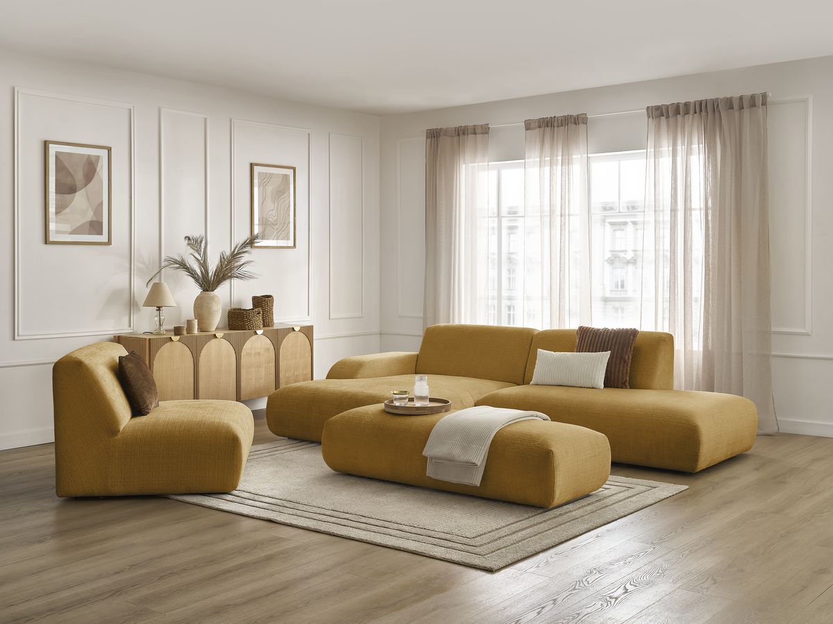Bobochic Sirius Ecksofa mit Pouf 405 × 170 cm Strukturstoff Gelb Ecke links