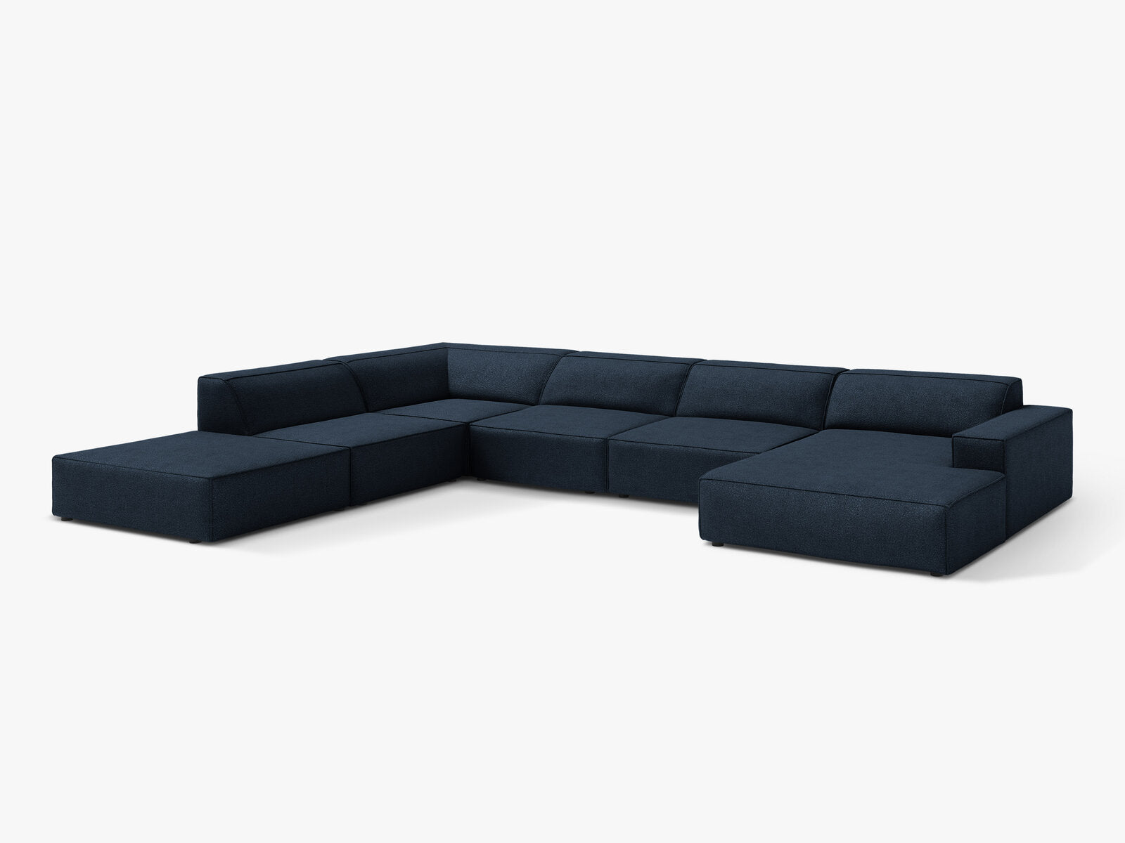 Micadoni Panorama-Ecksofa Jodie 7-Sitzer Links Boucle Baloo Dunkelblau