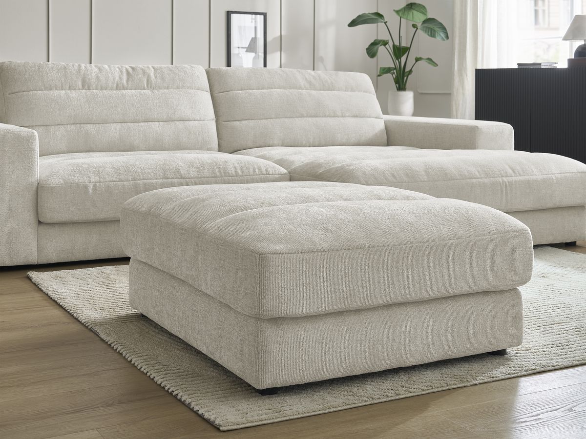 Bobochic Sierra Ecksofa mit Pouf Strukturstoff Beige Ecke rechts