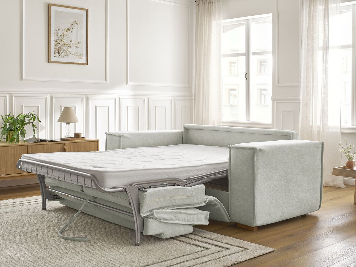 Bobochic Chelsea Schlafsofa 3-Sitzer Strukturstoff Hellgrau, Liegefläche 160 × 200 cm