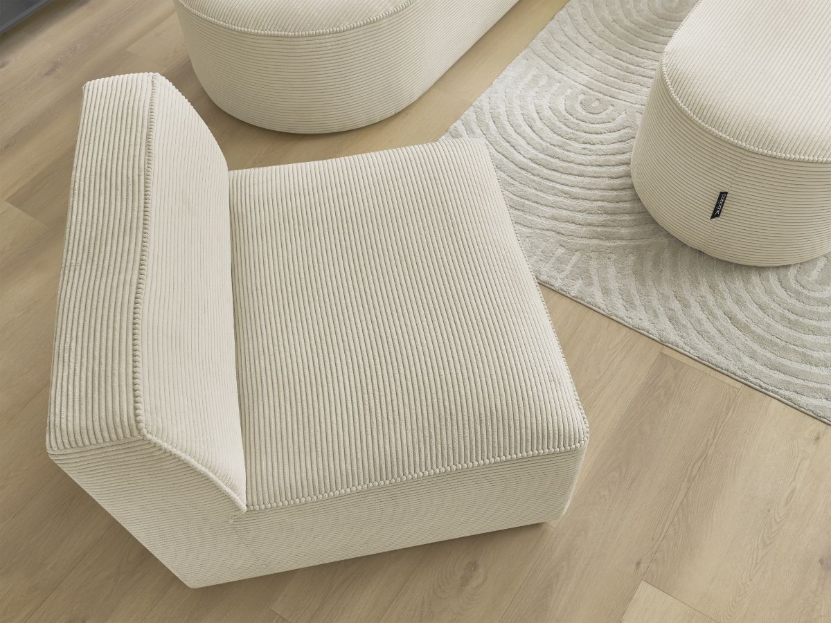 Bobochic Rousseau Ecksofa mit Sofamodul und Pouf Cordsamt Beige Ecke rechts