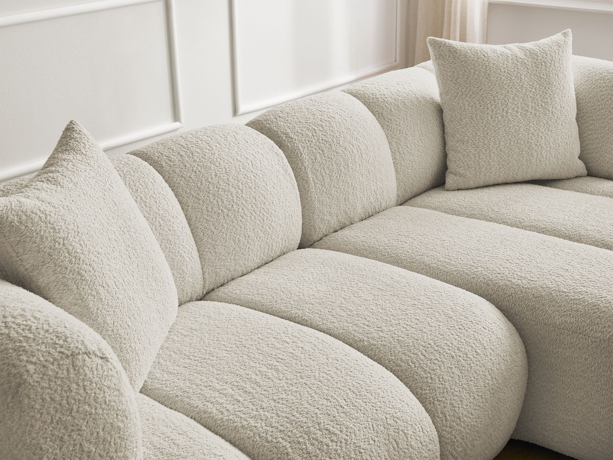 Bobochic Pamira Ecksofa mit Pouf Bouclé-Stoff Beige Ecke rechts