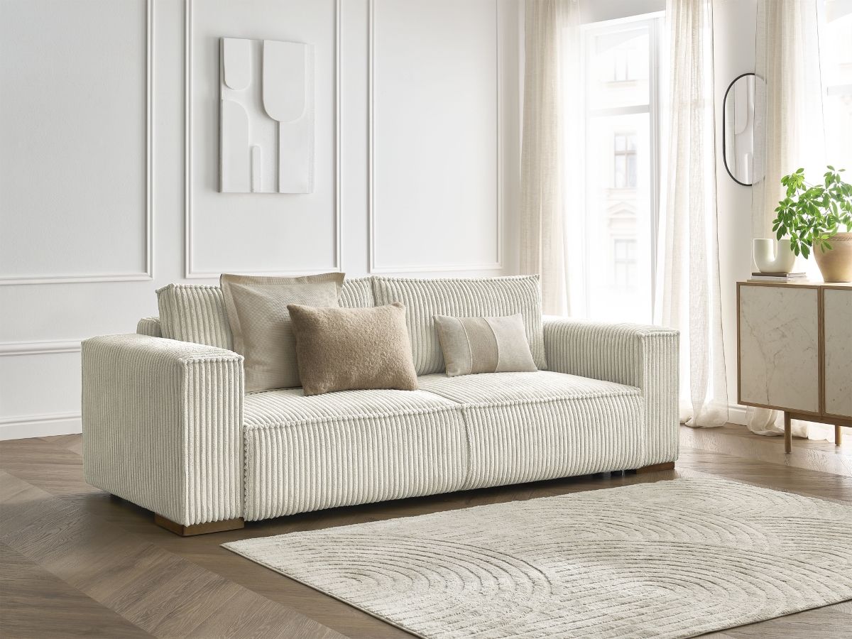 Bobochic Chelsea Schlafsofa 3-Sitzer mit Bettkasten Breitcord weich Beige