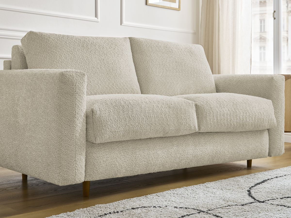 Bobochic Cocoone Schlafsofa 3-Sitzer Bouclé-Stoff Beige, Liegefläche 140 × 200 cm