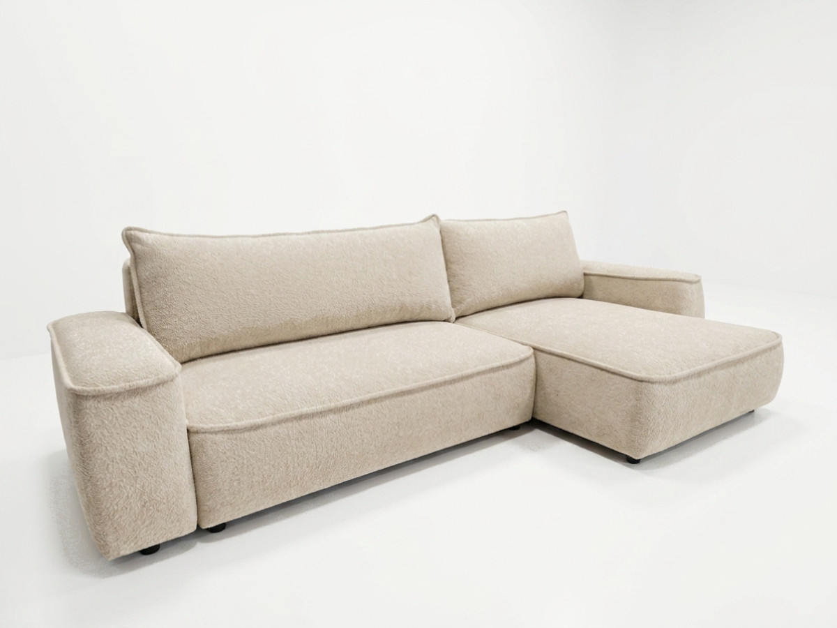 Bobochic Honore Ecksofa mit Schlaffunktion und Bettkasten Chenille Beige