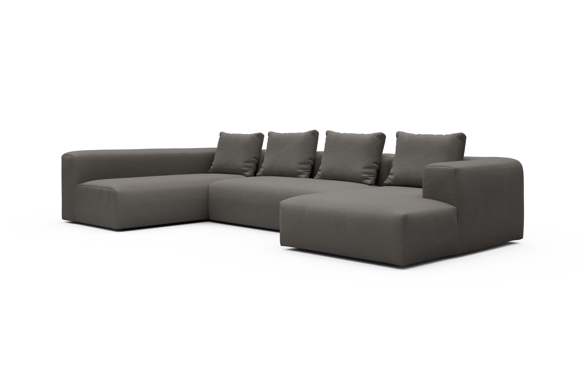 Wohnlandschaft Fred Chaiselongue rechts mit 2-Sitzer und lange Armlehne links Satya-Taupe