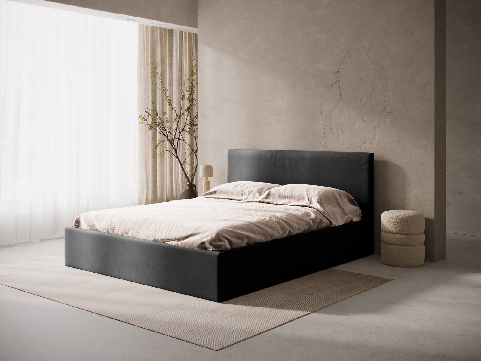 Micadoni Bett Susan Samt Schwarz 140x200