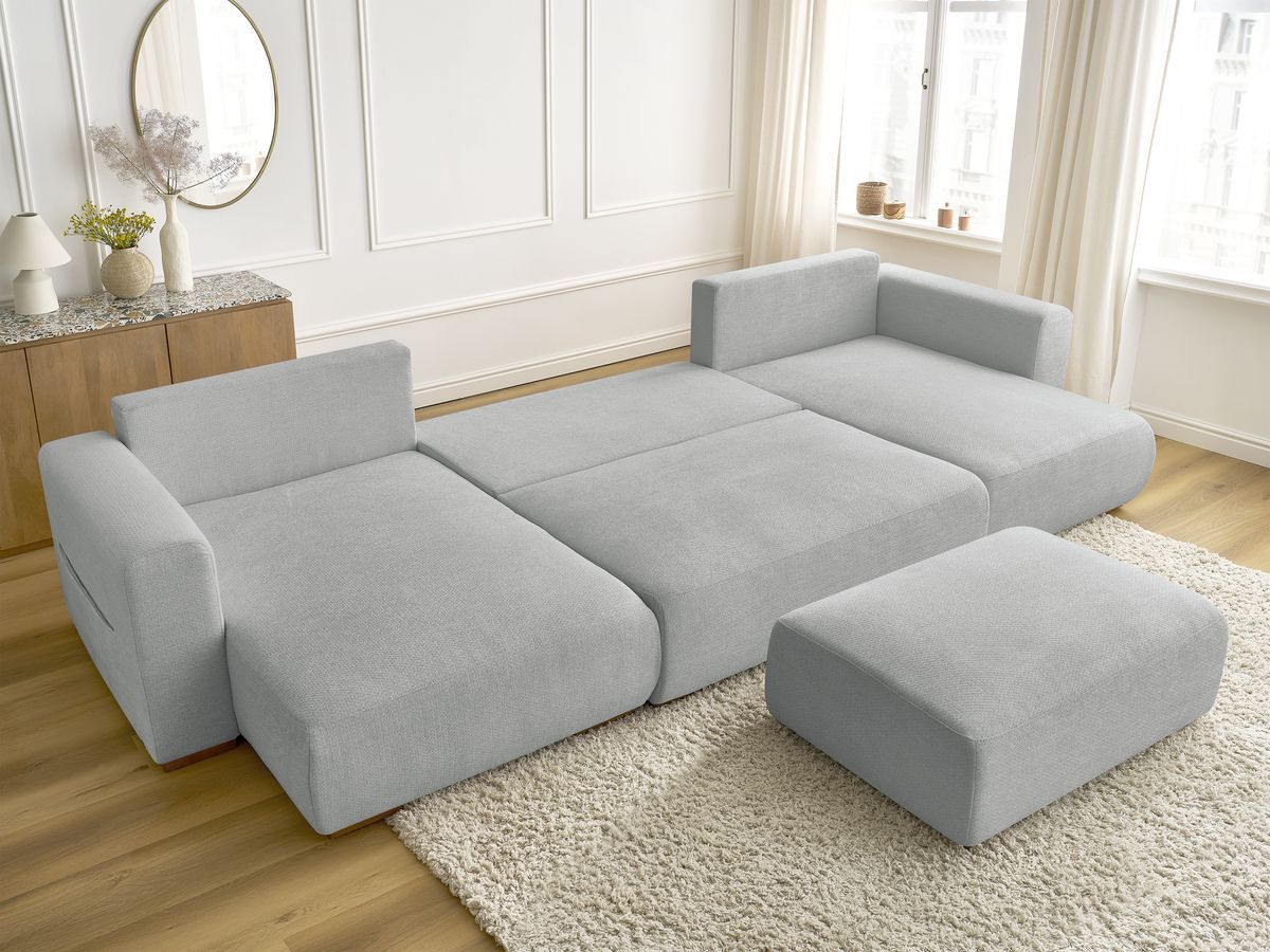 Bobochic Sidonie Wohnlandschaft mit Pouf Melange-Stoff Hellgrau