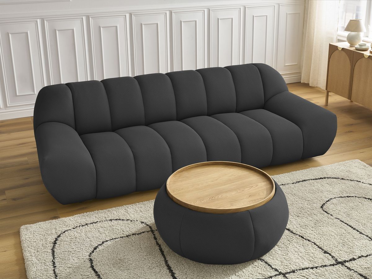 Bobochic Hayden Sofa 3-Sitzer mit Pouf 256 × 107 cm Mesh-Stoff Schwarz
