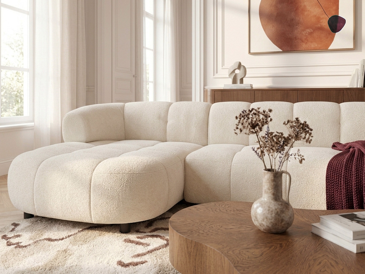 Bobochic Lovely Ecksofa mit Schlaffunktion Stoff Beige Ecke links