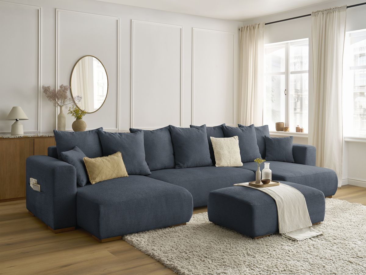 Bobochic Sidonie Wohnlandschaft mit Pouf Melange-Stoff Dunkelblau