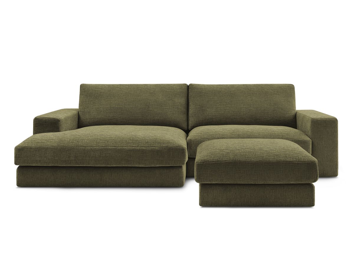 Bobochic Leonard Ecksofa mit Pouf 234 × 159 cm Strukturstoff Grün Ecke links