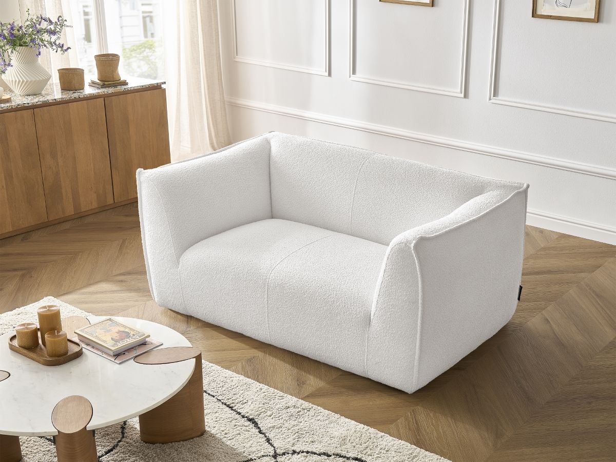 Bobochic Giorgia Sofa 2-Sitzer Bouclé-Stoff Weiß