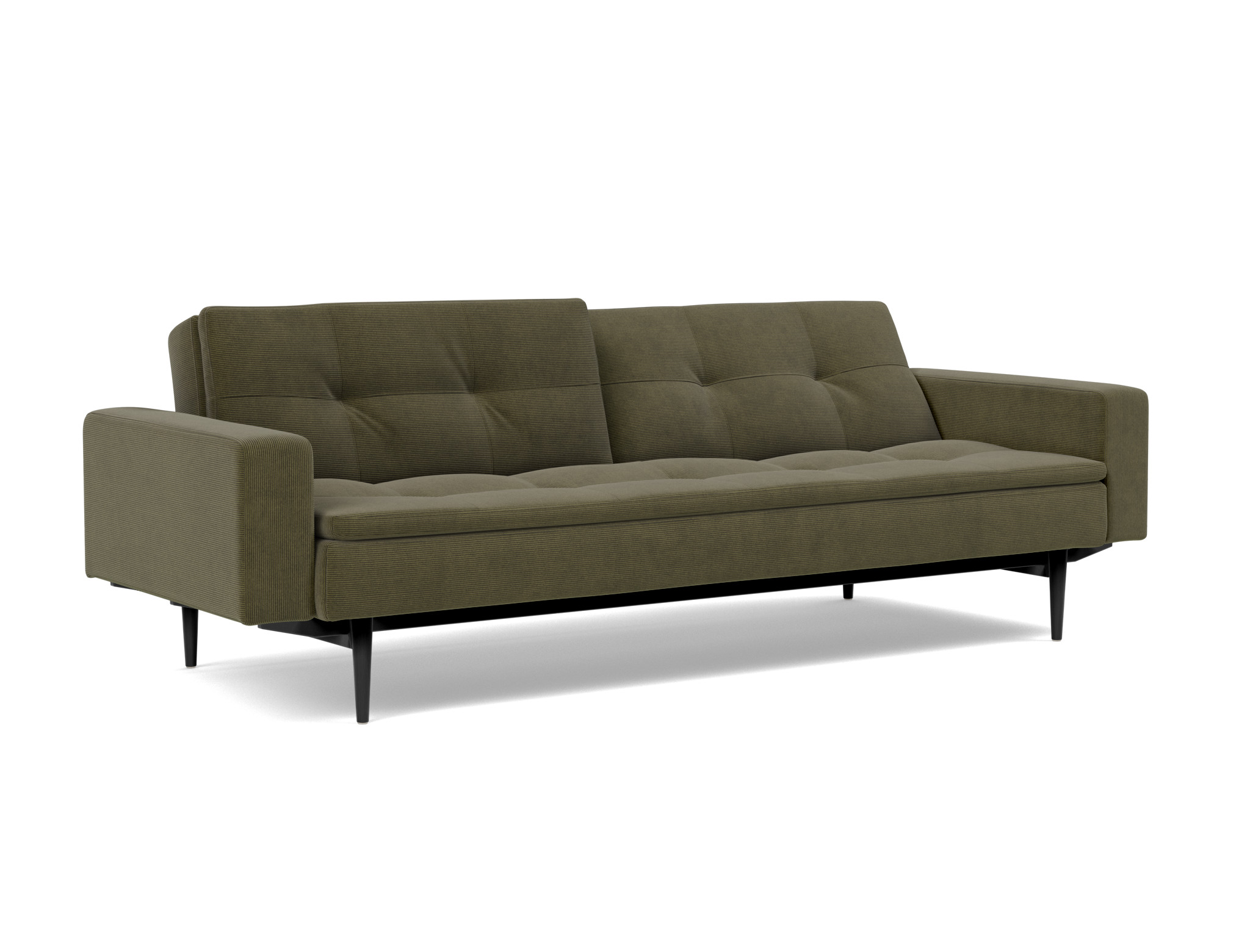Schlafsofa Dublexo mit Armlehnen Kord Cordufine 316-Pine-Green Beine Styletto Eiche schwarz