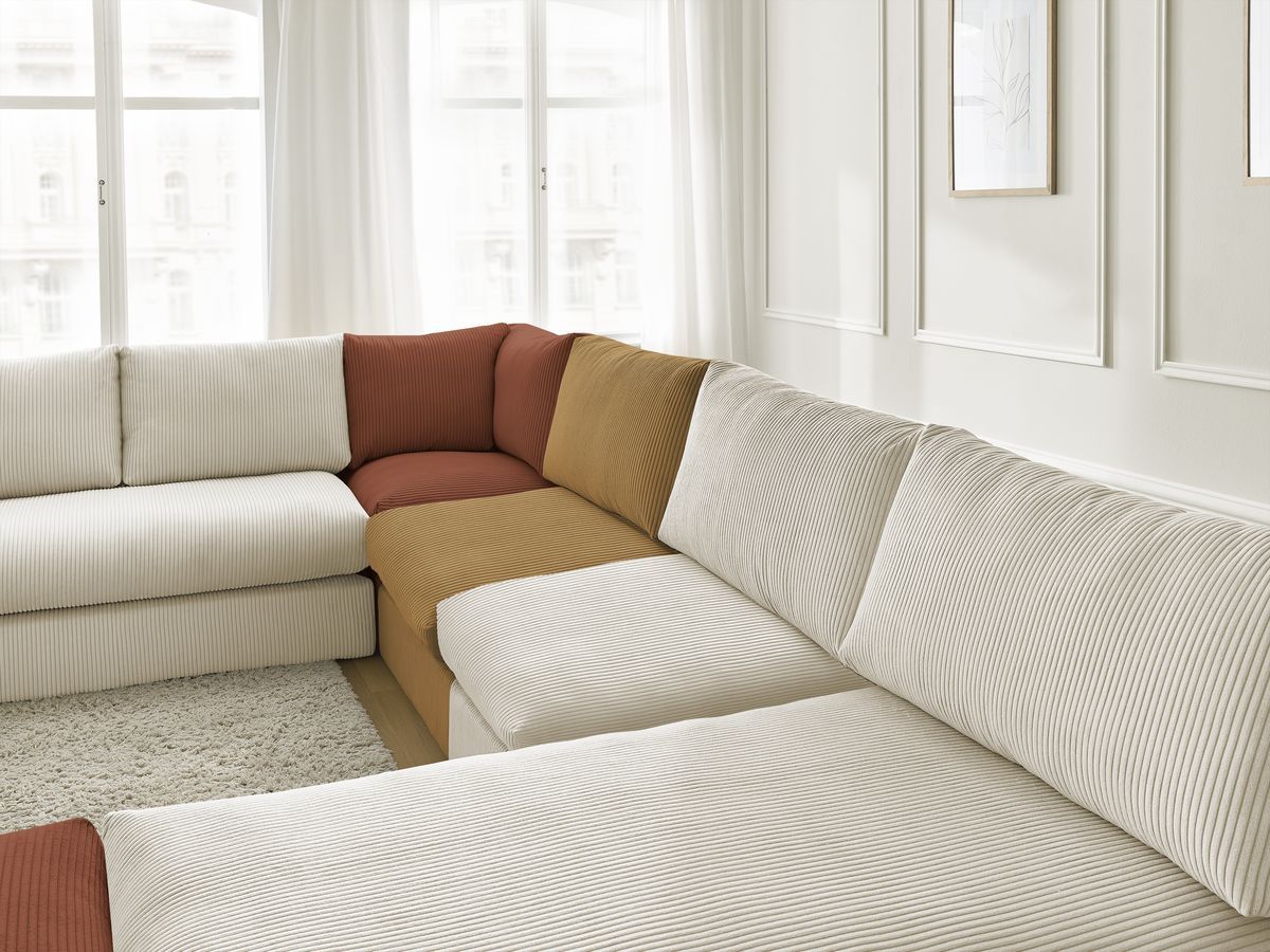 Bobochic Paris Ecksofa mit Pouf 369 × 167 cm Cordsamt Mehrfarbig