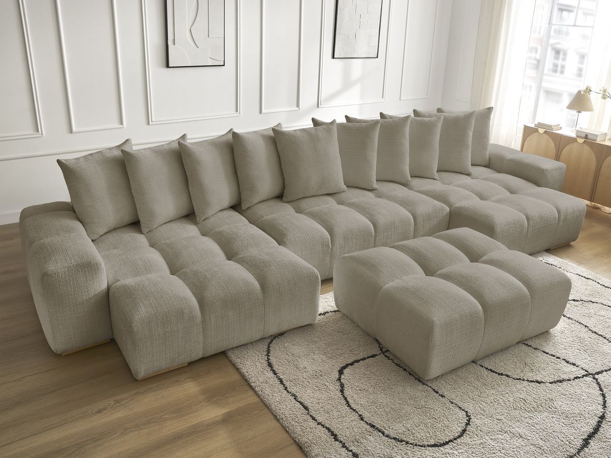 Bobochic Anakin Wohnlandschaft mit Pouf, 10 Kissen Strukturstoff Taupe