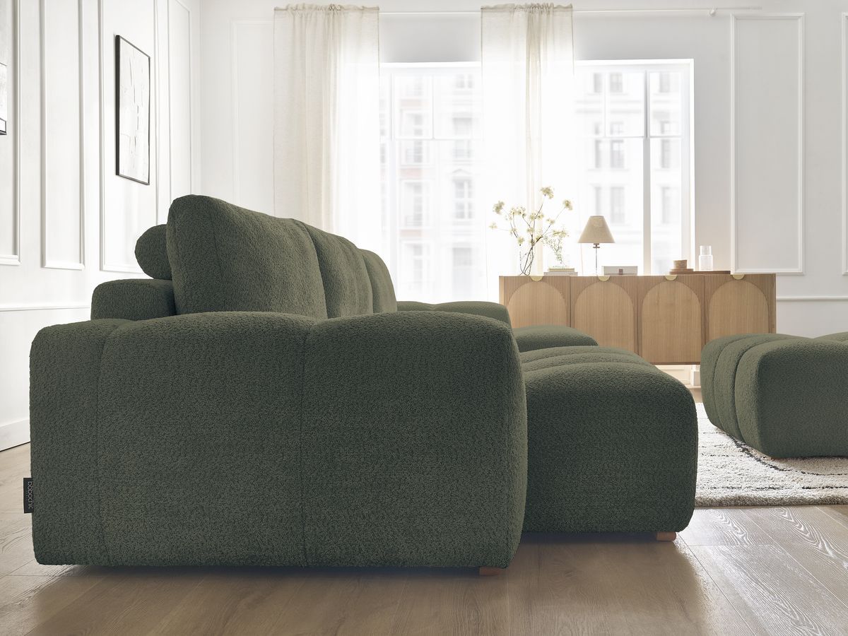 Bobochic Anakin Wohnlandschaft mit Pouf, 3 Kissen Bouclé-Stoff Grün