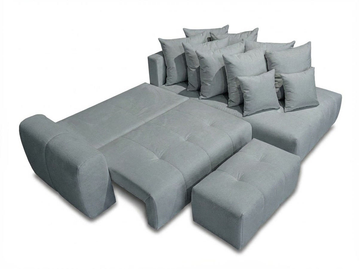 Bobochic Roxelane Ecksofa mit Schlaffunktion und Bettkasten und Pouf Melange-Stoff Hellgrau Ecke rechts