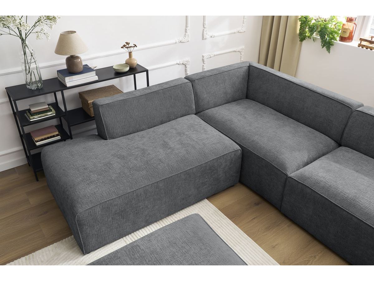 Bobochic Megeve Wohnlandschaft mit Pouf Strukturstoff Dunkelgrau Ecke rechts