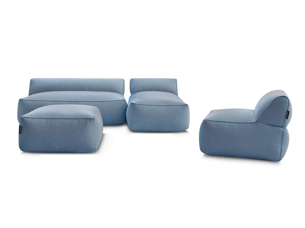 Bobochic Riviera Gartensofa 5-Sitzer mit Pouf Melange-Stoff Dunkelblau