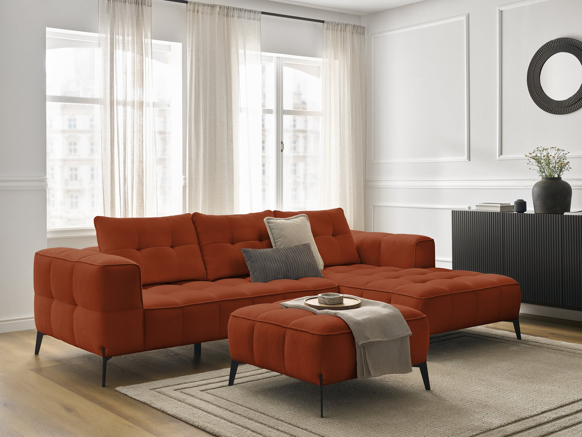 Bobochic Anis Ecksofa mit Pouf Strukturstoff Orange Ecke rechts