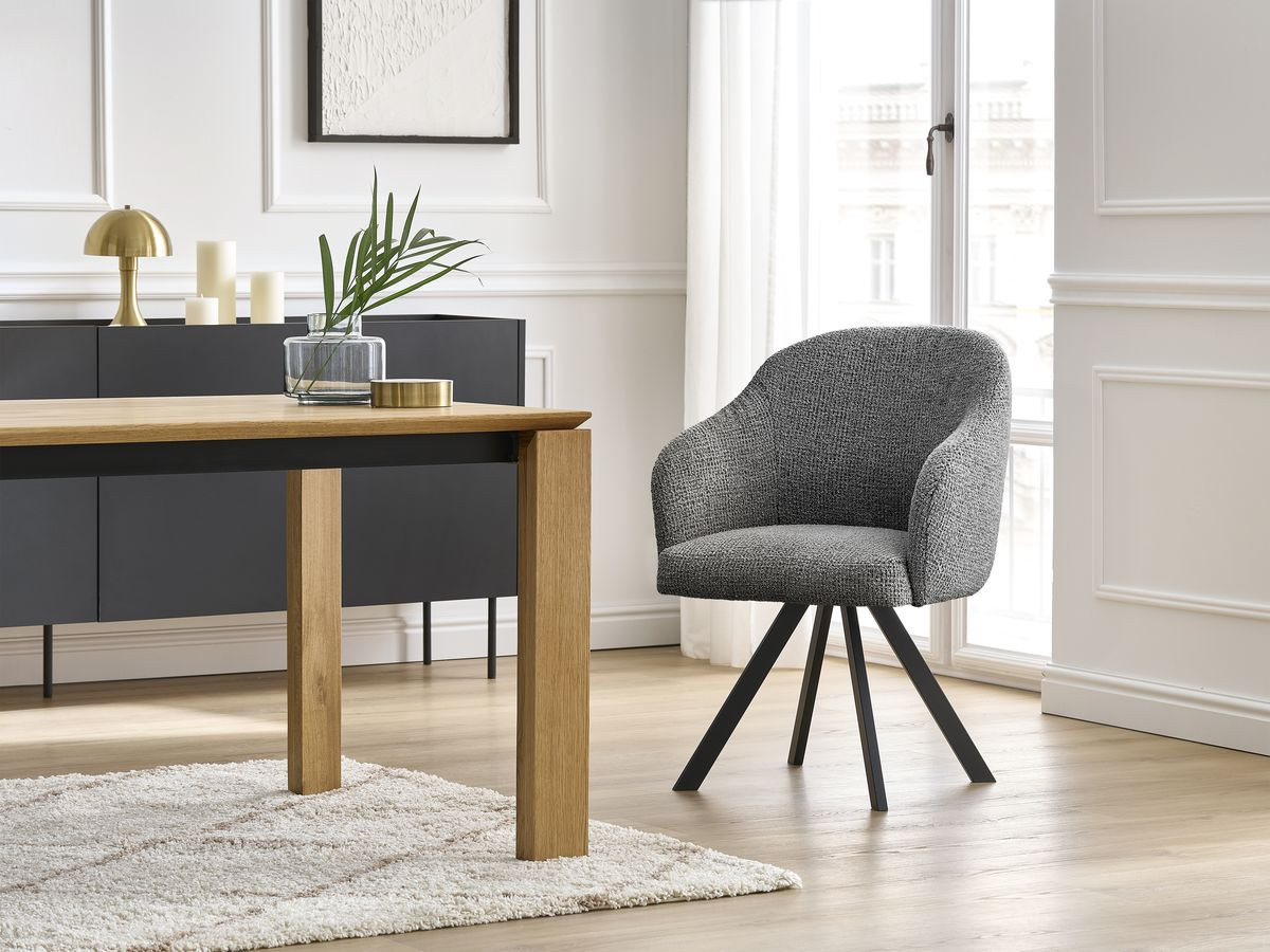 Bobochic Sophie Esszimmerstuhl 4er-Set mit Sternfuß Melange-Stoff Dunkelgrau