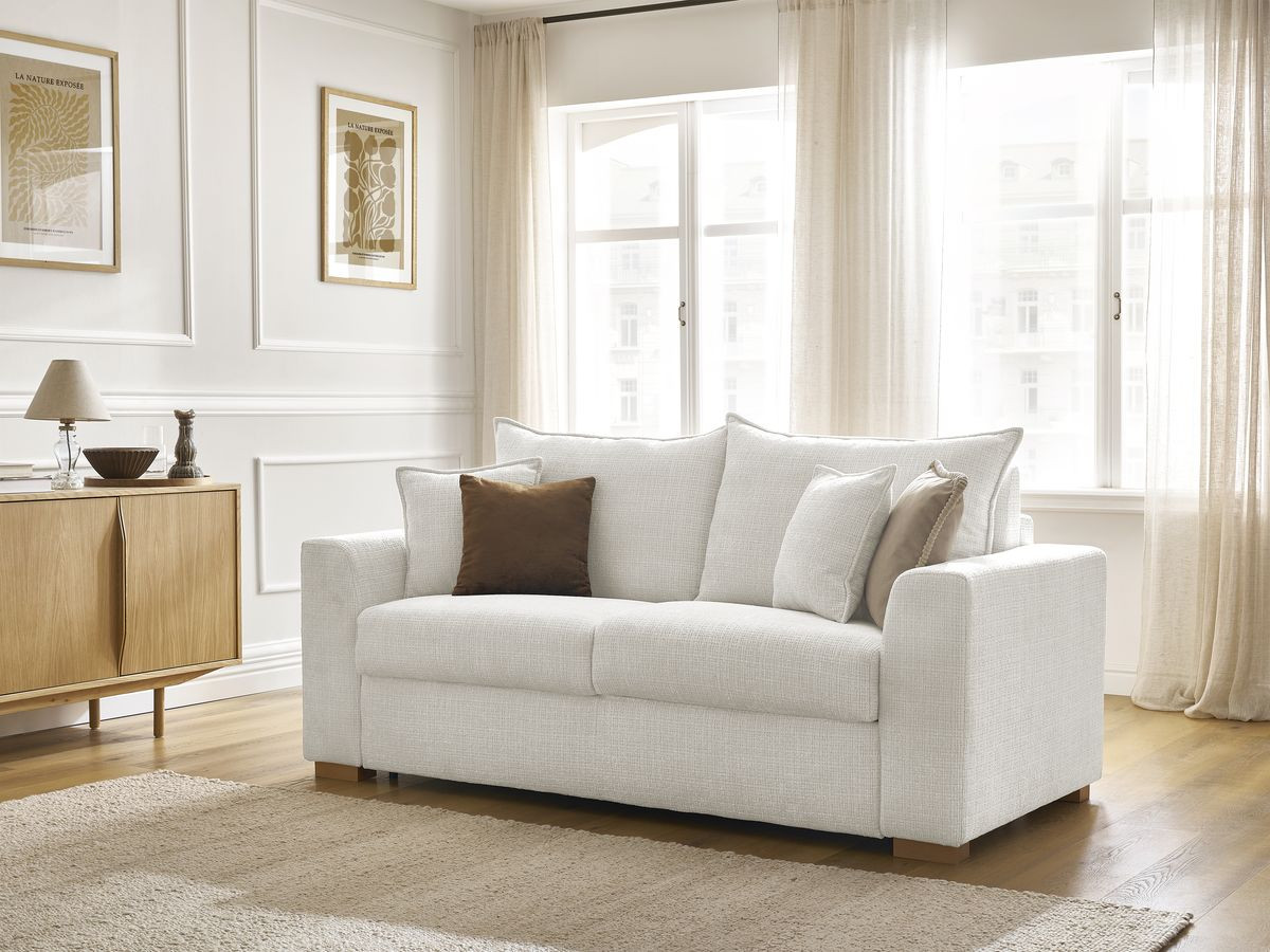 Bobochic Augustin Schlafsofa 3-Sitzer Strukturstoff Weiß, Liegefläche 140 × 200 cm