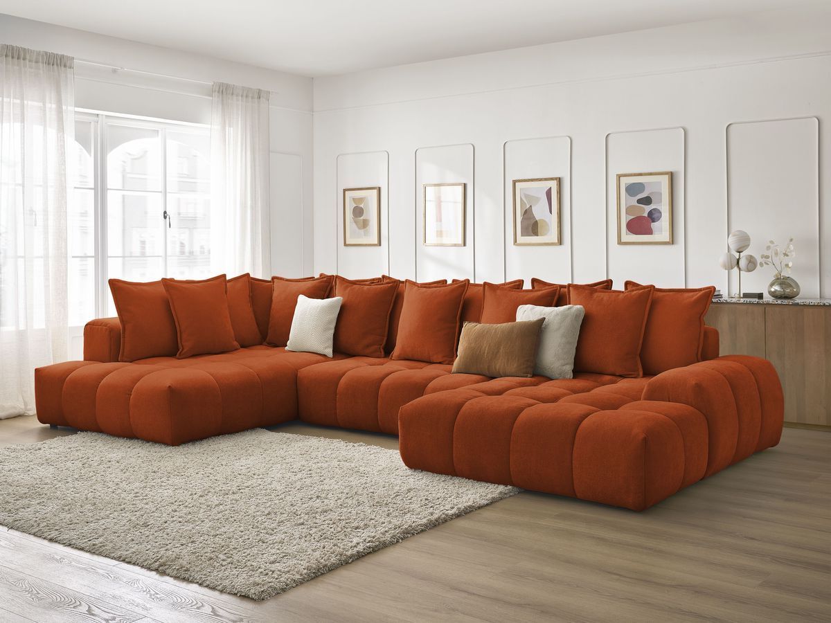 Bobochic Everest Wohnlandschaft, 14 Kissen Strukturstoff Orange Ecke rechts