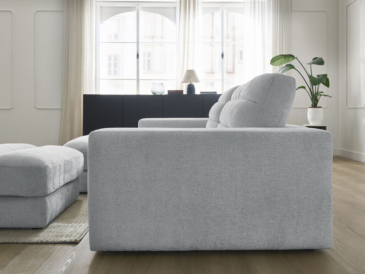 Bobochic Sierra Ecksofa mit Pouf Strukturstoff Hellgrau Ecke links