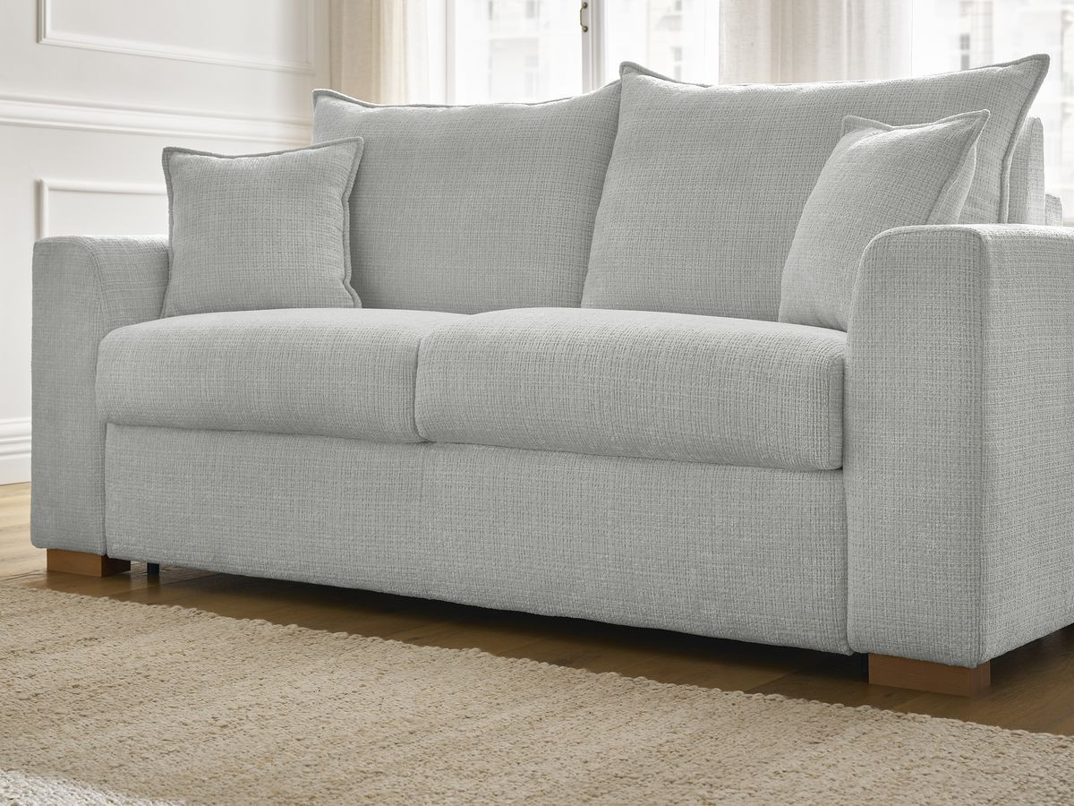 Bobochic Augustin Schlafsofa 3-Sitzer Strukturstoff Hellgrau, Liegefläche 160 × 200 cm