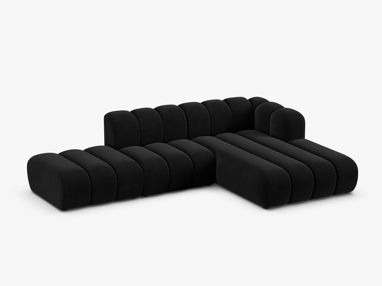Micadoni Modulares Ecksofa offen Lupine 5-Sitzer Rechts Samt Salvador Schwarz