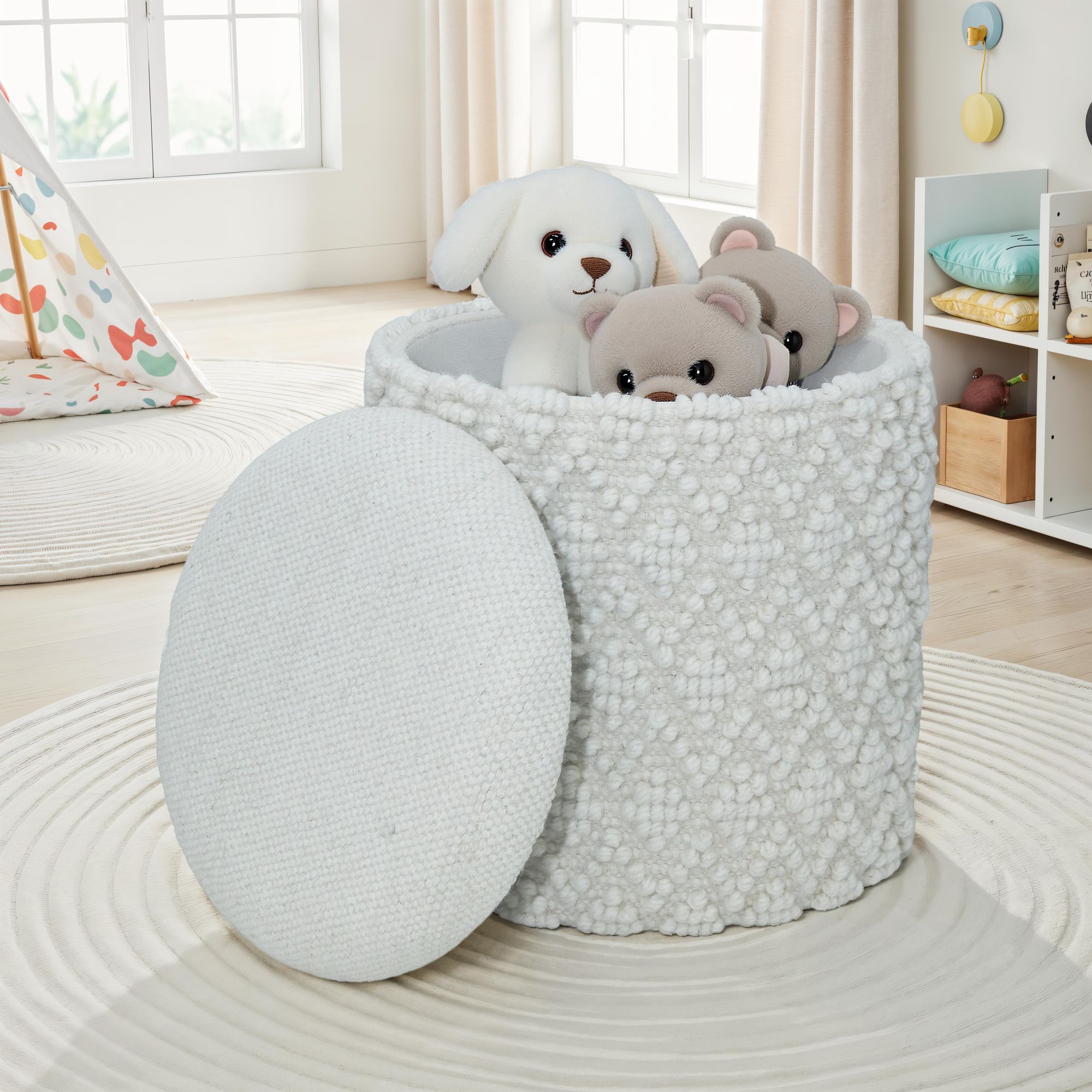 Sitzhocker Oppaker Stoff Weiß Ø 40 cm