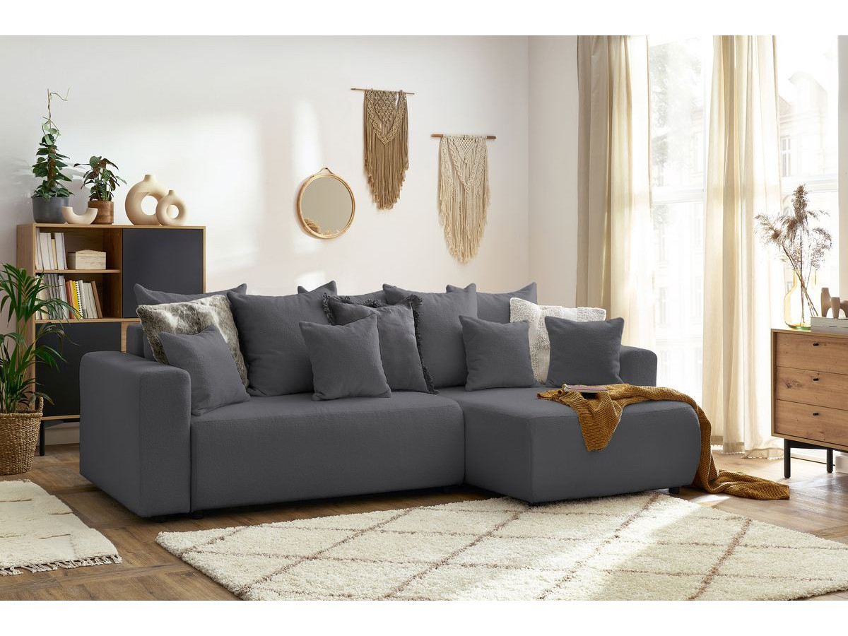 Bobochic Envy Ecksofa mit Schlaffunktion und Bettkasten Bouclé-Stoff Dunkelgrau