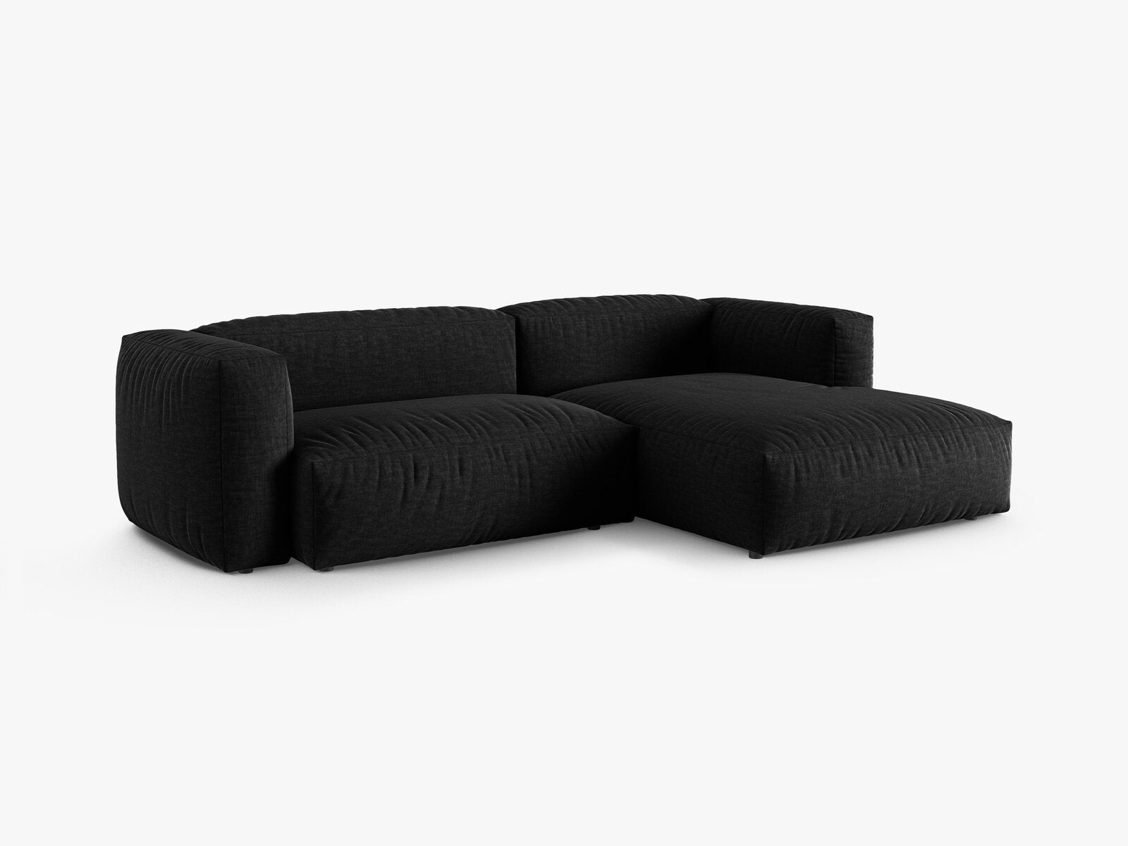 Micadoni Ecksofa Martina 2-Sitzer 90cm Sitztiefe Rechts Strukturierter Stoff Boston Schwarz